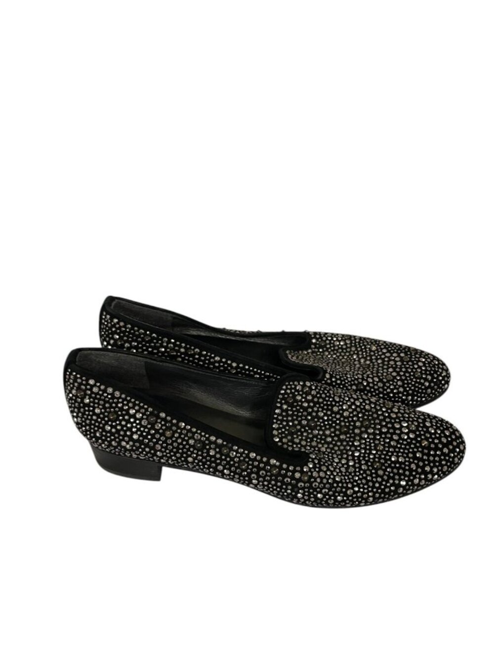 Stuart Weitzman Rhinestone Loafers Shoes US 9.5 M Black Suede Beaded Studded EUC